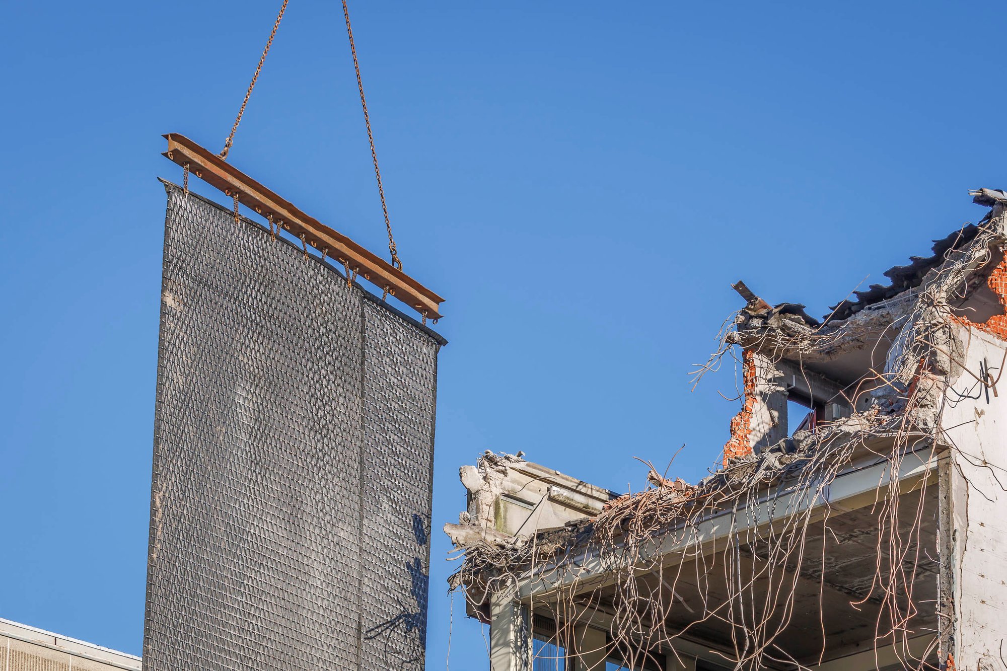 Dust curtain installed to protect adjacent areas during city-centre building refurbishment