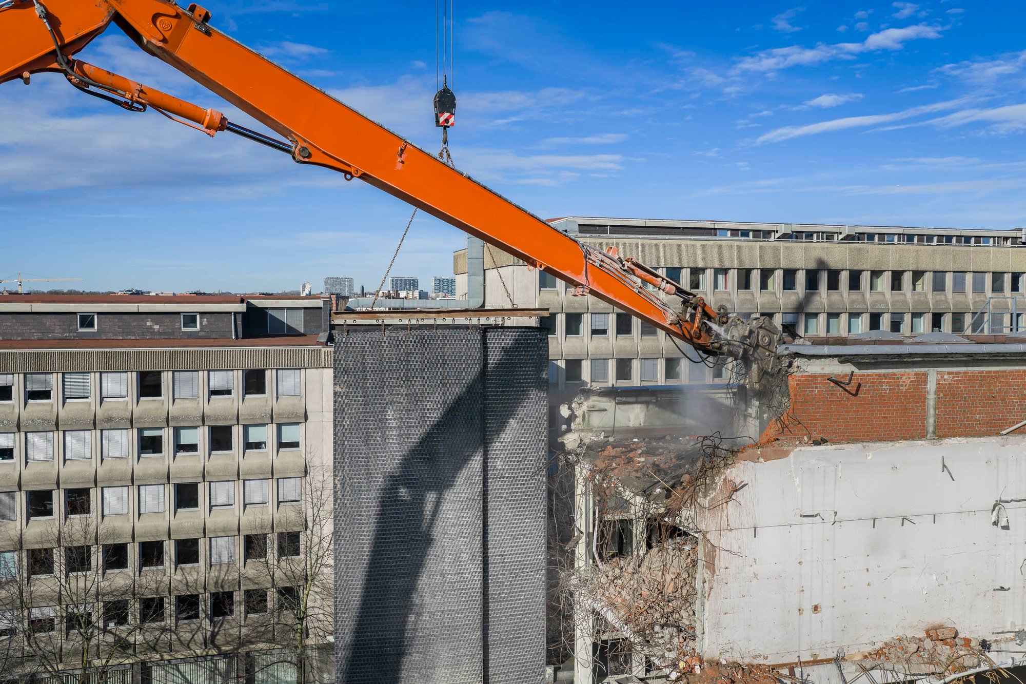 Temporary dust control barrier inside an inner-city building during renovation